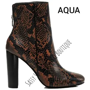 🆕⭐ AQUA brown black leather snake print booties
