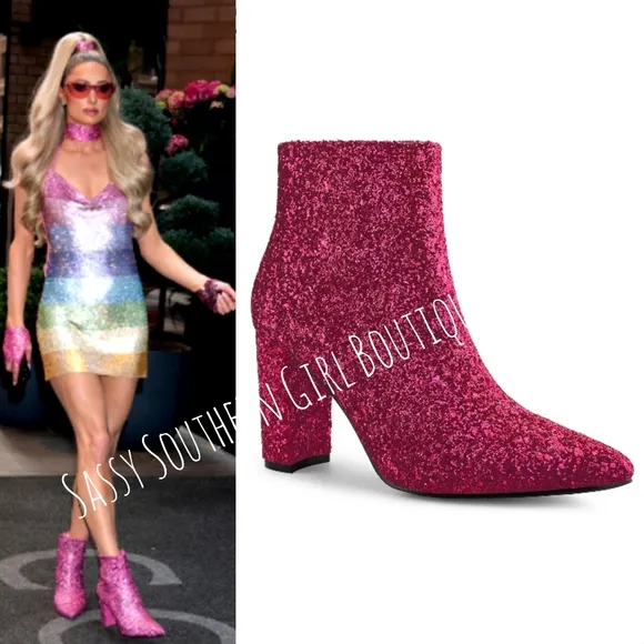 ⭐🆕 Hot pink glitter ankle boots