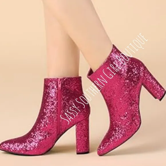⭐🆕 Hot pink glitter ankle boots