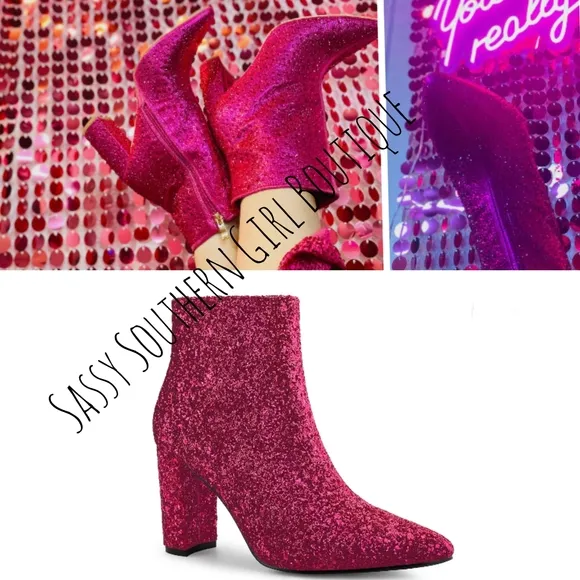 ⭐🆕 Hot pink glitter ankle boots