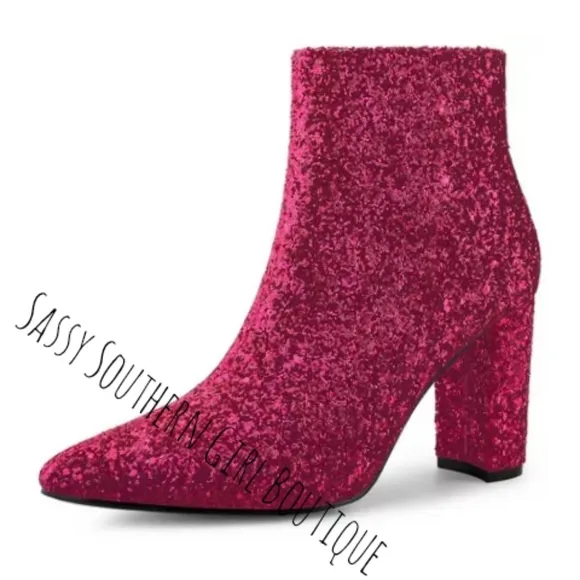 ⭐🆕 Hot pink glitter ankle boots