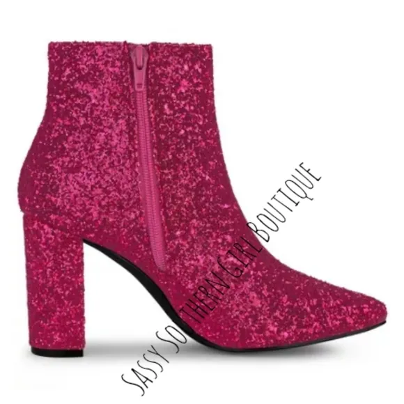 ⭐🆕 Hot pink glitter ankle boots