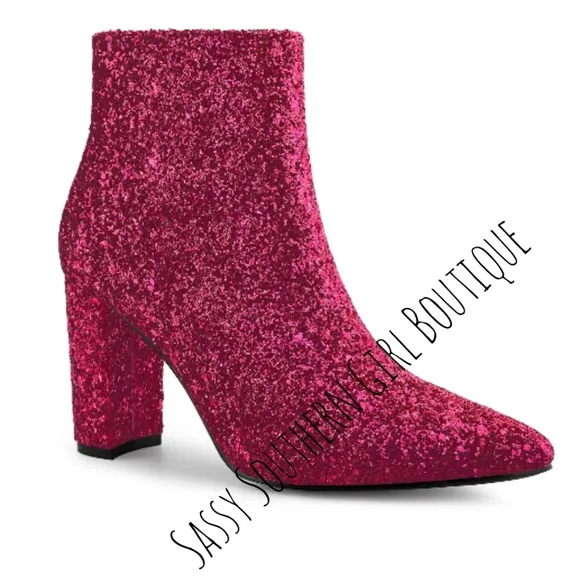 ⭐🆕 Hot pink glitter ankle boots