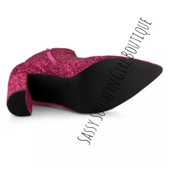 ⭐🆕 Hot pink glitter ankle boots