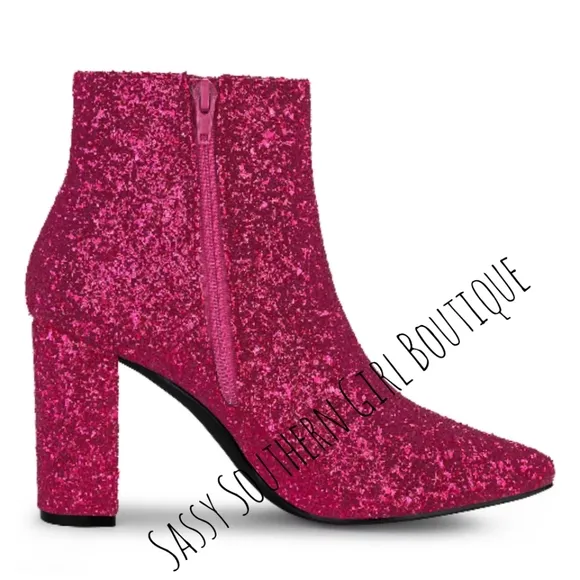 ⭐🆕 Hot pink glitter ankle boots