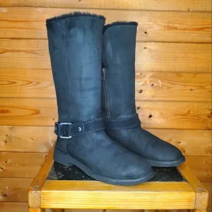 ❤️ UGG Black BRAIDEN suede sheepskin buckle comfort winter boots zipper …