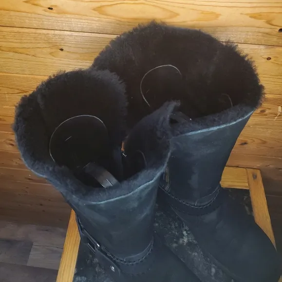 ❤️ UGG Black BRAIDEN suede sheepskin buckle comfort winter boots zipper …
