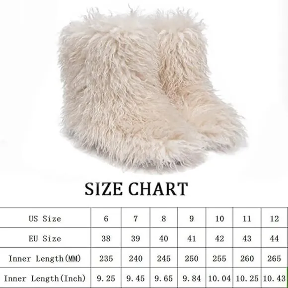 ✨ Valpeak Furry Boots Women White Faux Fur Mongolian Winter Fluffy Fuzzy Boots