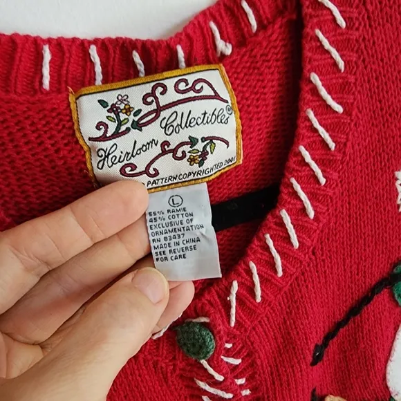 100% Cotton Vintage Christmas Top Holiday Red Sweater Size Large