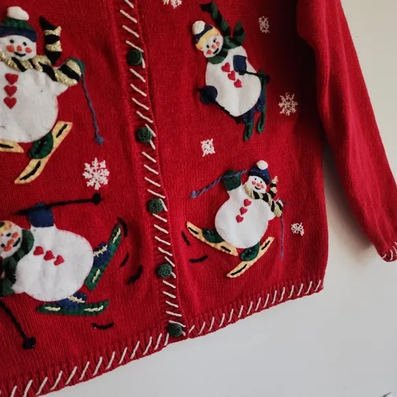 100% Cotton Vintage Christmas Top Holiday Red Sweater Size Large