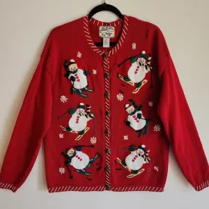 100% Cotton Vintage Christmas Top Holiday Red Sweater Size Large