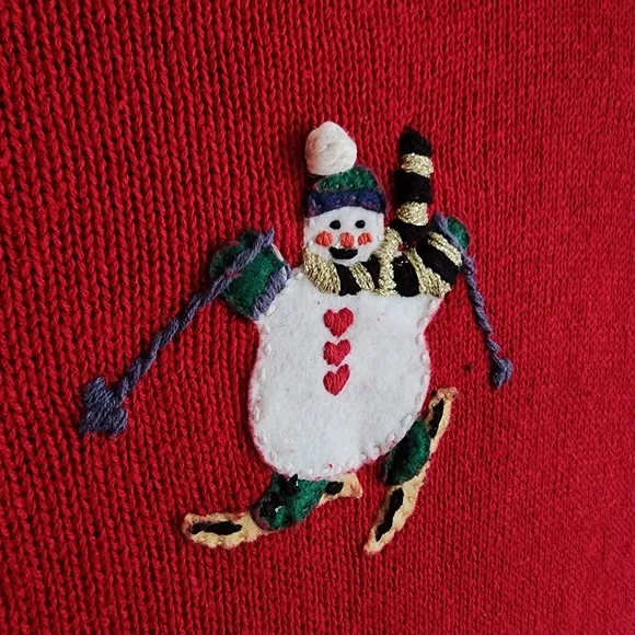 100% Cotton Vintage Christmas Top Holiday Red Sweater Size Large