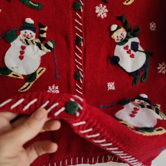 100% Cotton Vintage Christmas Top Holiday Red Sweater Size Large