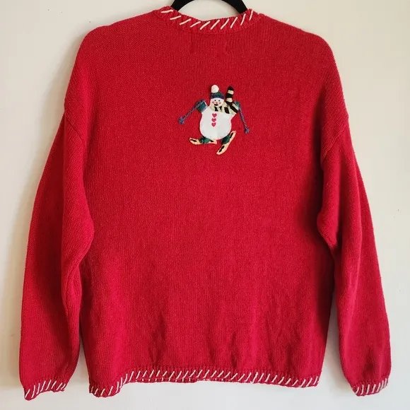 100% Cotton Vintage Christmas Top Holiday Red Sweater Size Large