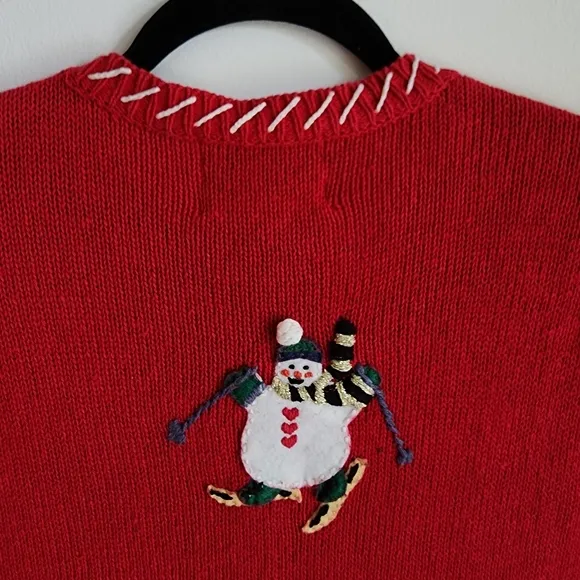 100% Cotton Vintage Christmas Top Holiday Red Sweater Size Large