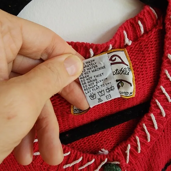 100% Cotton Vintage Christmas Top Holiday Red Sweater Size Large
