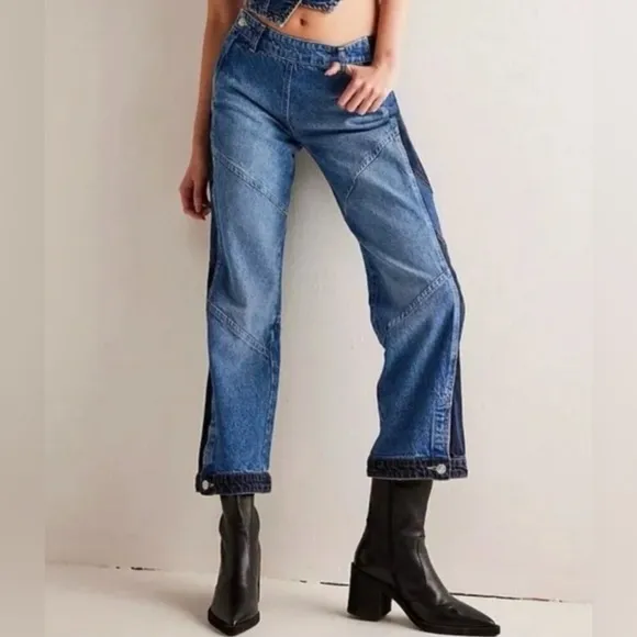 108. NWT Free People Moonlit Moto Slim Bootcut Jeans
