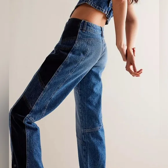 108. NWT Free People Moonlit Moto Slim Bootcut Jeans