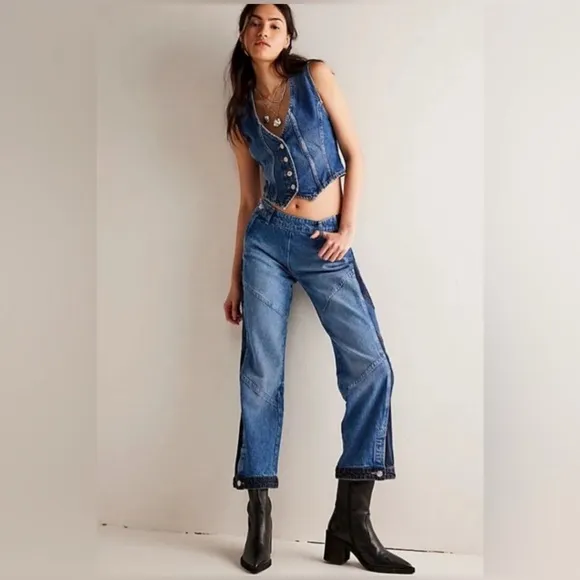 108. NWT Free People Moonlit Moto Slim Bootcut Jeans