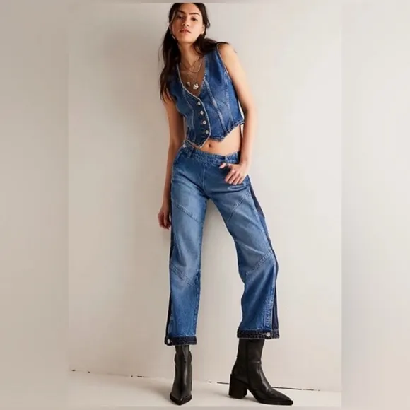 108. NWT Free People Moonlit Moto Slim Bootcut Jeans
