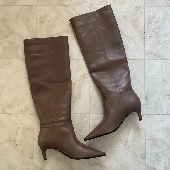 $328 NWOT J.Crew Stevie Brown Leather Point Toe Knee High Pull-on Boots sz 6.5