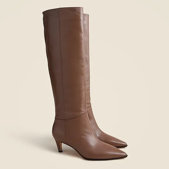 $328 NWOT J.Crew Stevie Brown Leather Point Toe Knee High Pull-on Boots sz 6.5