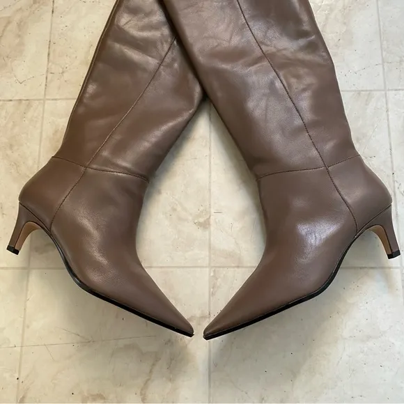 $328 NWOT J.Crew Stevie Brown Leather Point Toe Knee High Pull-on Boots sz 6.5