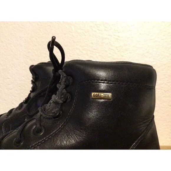 $450 Men's MEPHISTO Slacker Gore-Tex Sz 8 Black Leather Hiking Boots EUC combat‎