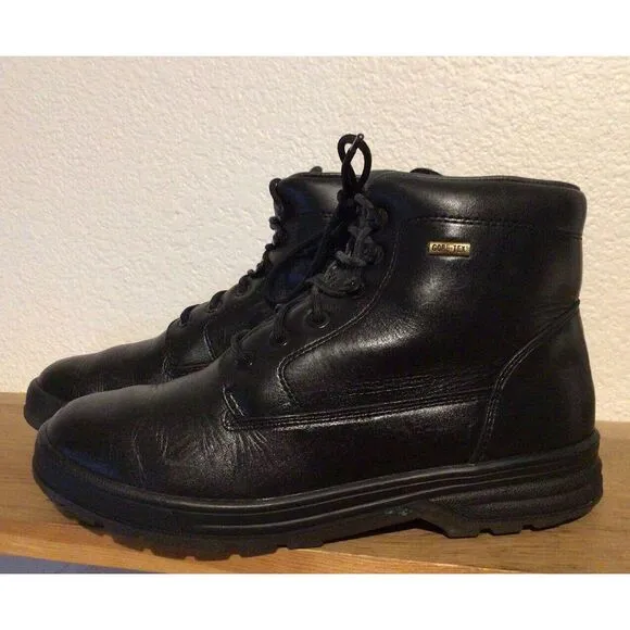 $450 Men's MEPHISTO Slacker Gore-Tex Sz 8 Black Leather Hiking Boots EUC combat‎