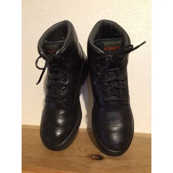 $450 Men's MEPHISTO Slacker Gore-Tex Sz 8 Black Leather Hiking Boots EUC combat‎