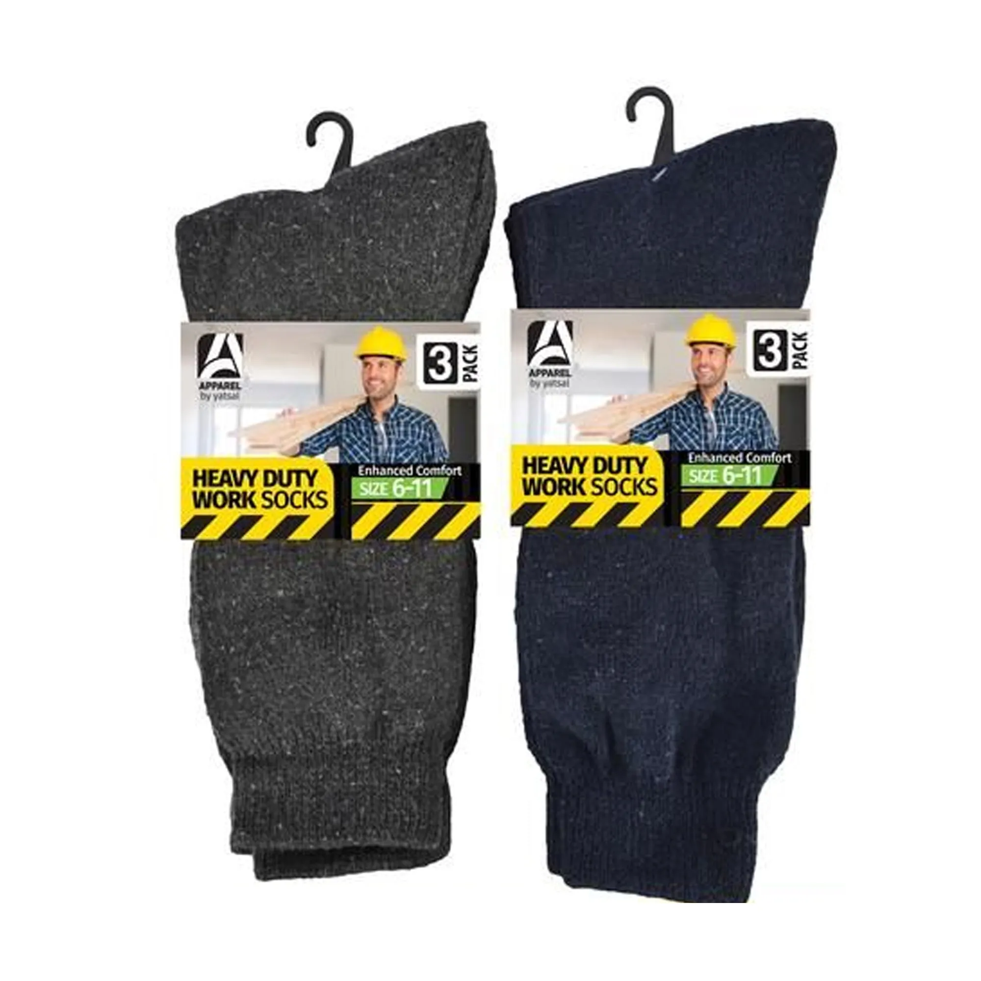 6x3 Pairs Winter Work High Visibility Socks Heavy Duty Cotton Comfort Size 6-11