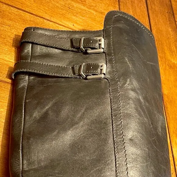 Adrienne Vittadini Leather Equestrian Harness Boots Sz 9M Knee High Zip