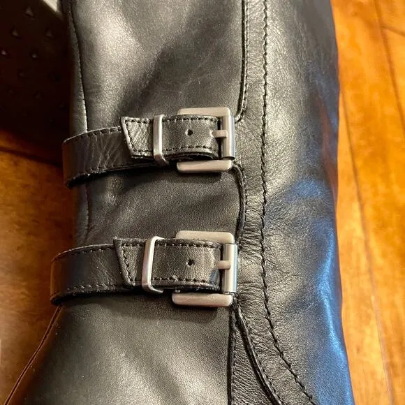 Adrienne Vittadini Leather Equestrian Harness Boots Sz 9M Knee High Zip