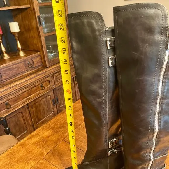 Adrienne Vittadini Leather Equestrian Harness Boots Sz 9M Knee High Zip