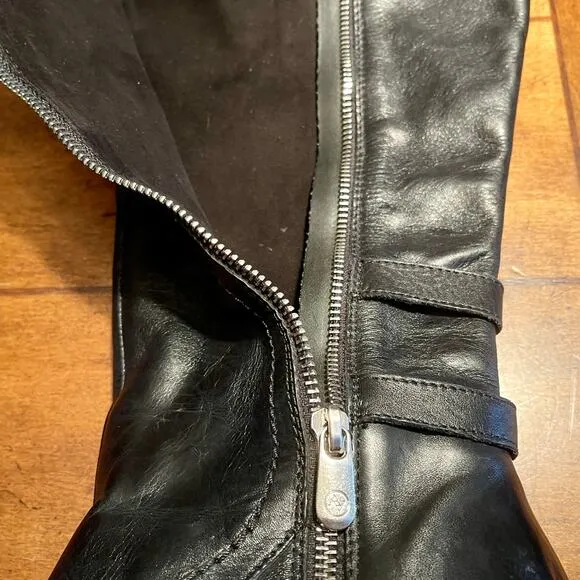 Adrienne Vittadini Leather Equestrian Harness Boots Sz 9M Knee High Zip