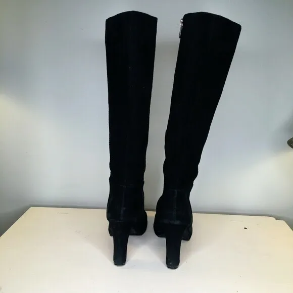 Adrienne Vittadini Patrick Suede Heeled boots Black Knee High Zip Up Women's 7.5