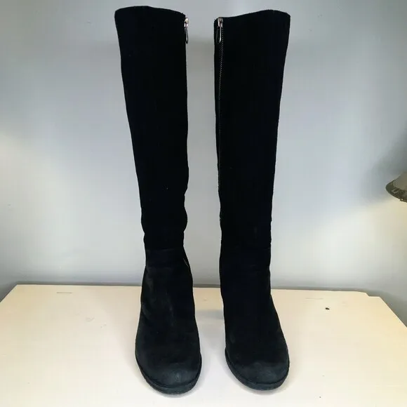Adrienne Vittadini Patrick Suede Heeled boots Black Knee High Zip Up Women's 7.5