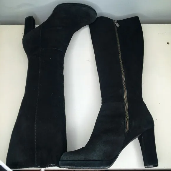 Adrienne Vittadini Patrick Suede Heeled boots Black Knee High Zip Up Women's 7.5