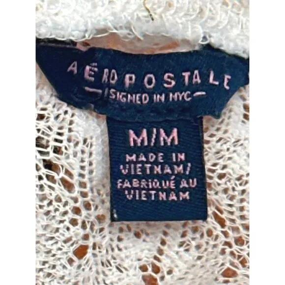 Aeropostale Sexy Sheer Sparkly Cream Cardigan Sweater Size Medium Made in NYC
