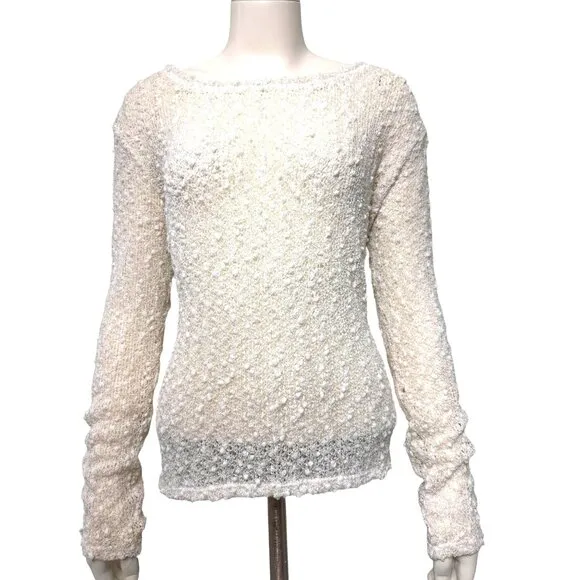 Aeropostale Sexy Sheer Sparkly Cream Cardigan Sweater Size Medium Made in NYC