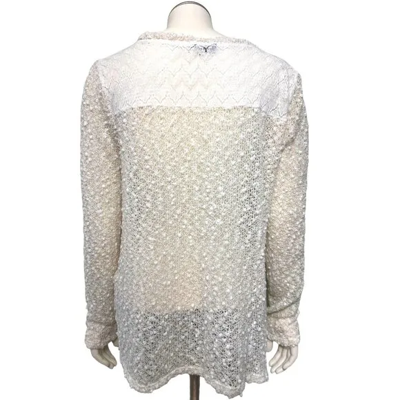 Aeropostale Sexy Sheer Sparkly Cream Cardigan Sweater Size Medium Made in NYC