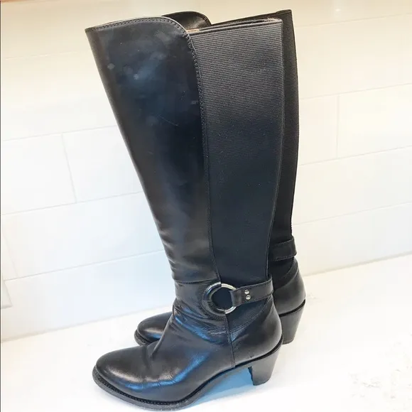 AGL Calfskin Leather Boots with Stretch Panel