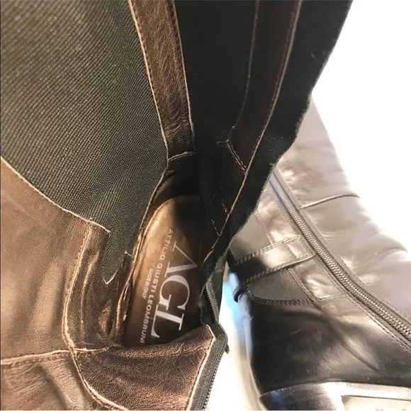 AGL Calfskin Leather Boots with Stretch Panel