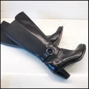 AGL Calfskin Leather Boots with Stretch Panel