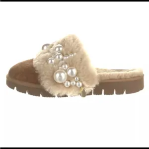 Alameda Turquesa Kids Beige Pinctada Pearly Suede Slippers Shoes Size 12kid