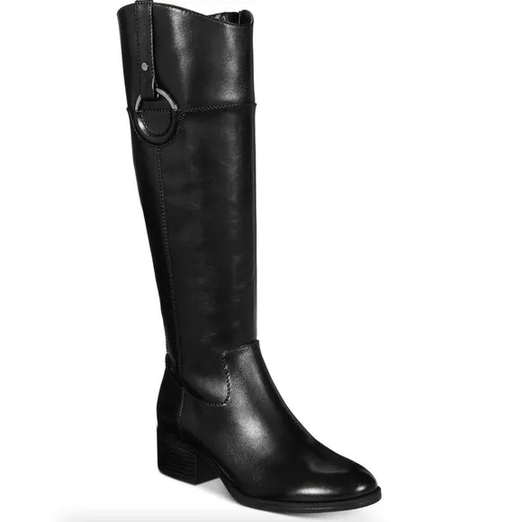 Alfani Women Bexleyy Mid Calf Ridding Boots, Black (Genuine Leather)