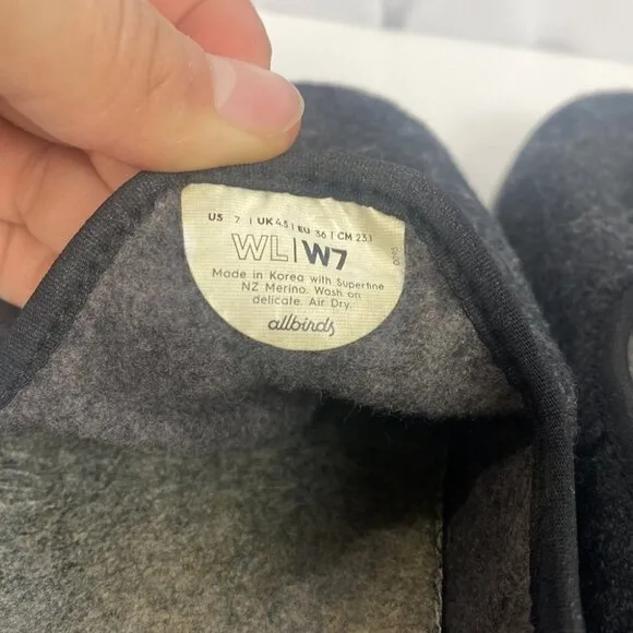 AllBirds Merino Wool Loungers Wool Charcoal Grey Black Shoes Women's - Size W7