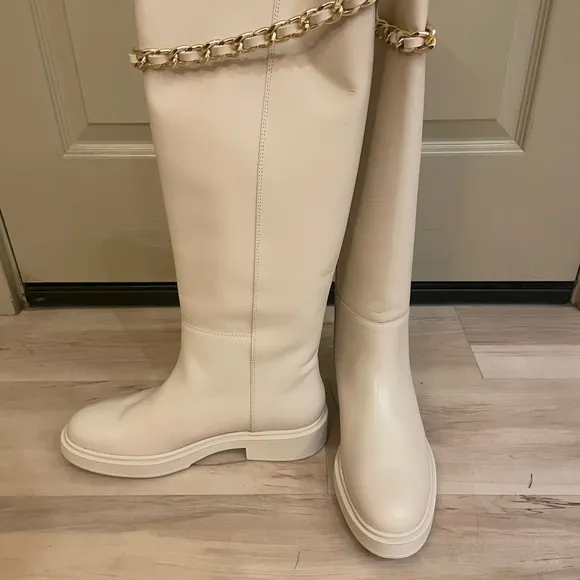 Alohas brand off white/beige leather boots.
