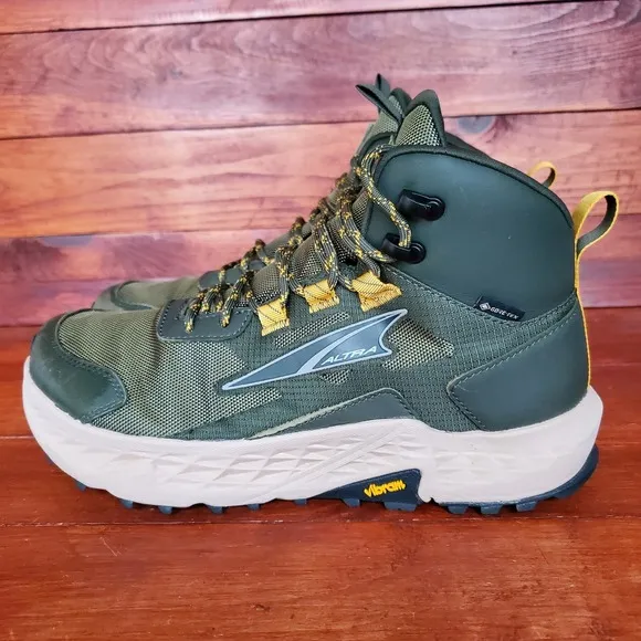 Altra Hiking Boots Men 8.5 Dusty Olive Green Timp 5 Hiker GTX Goretex Vibram