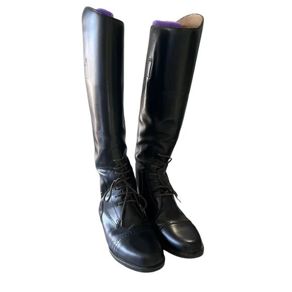 Amazonas Black Leather Lace Pull On Equestrian Riding Boots Size 7 R